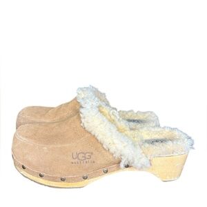 UGG Kalie Chestnut Suede Y2K
Sheepskin Lined Wood Sole Mule
Clogs 5426 Size 9